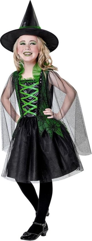 Costume Sorcière Fille Avec Lumières LED - Robe Halloween + Balai + Chapeau - 3-12 Ans
