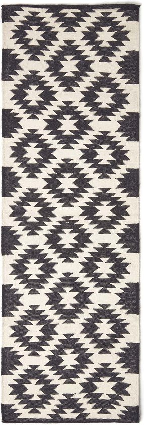 Homescapes Tapis Kilim en coton à motif géométrique noir et blanc - Zurich - 66 x 200 cm