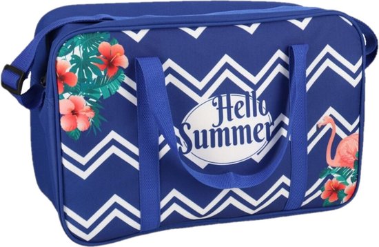 Koeltas draagtas/schoudertas blauw met zomer print 40 x 30 x 16 cm 18 liter - Koeltassen van KOEL — afbeelding 2