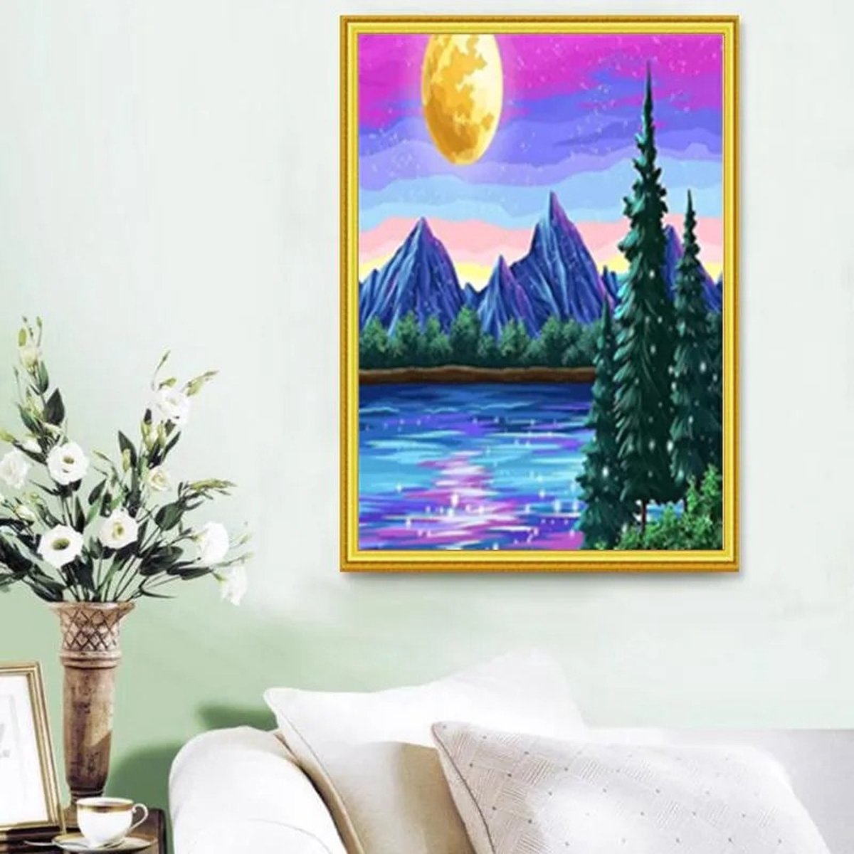 Huntex 12-Pack Diamond Painting Kit - Diamond painting Volwassenen - Diamond Painting kinderen - DIY Paint op Nummer - Ronde Steentjes voor Beginners en Gevorderden - 30x40cm — afbeelding 4