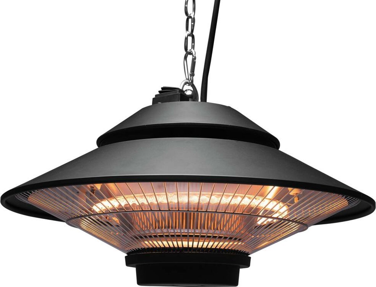 Yato Hangende Infrarood Terrasverwarmer 1500W - Met Afstandsbediening & Ketting - IP44 Spatwaterdicht - Halogeen Hanglamp Verwarming voor Terras, Veranda, Overkapping & Gazebo - Zwart