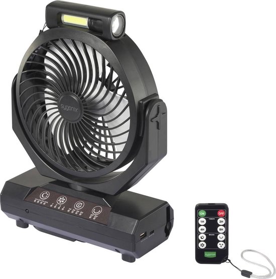 Accuventilator 4.6W 205mm Zwart USB-C Oplaadbaar Campingventilator Met Licht, Oscillerend, Afstandsbediening