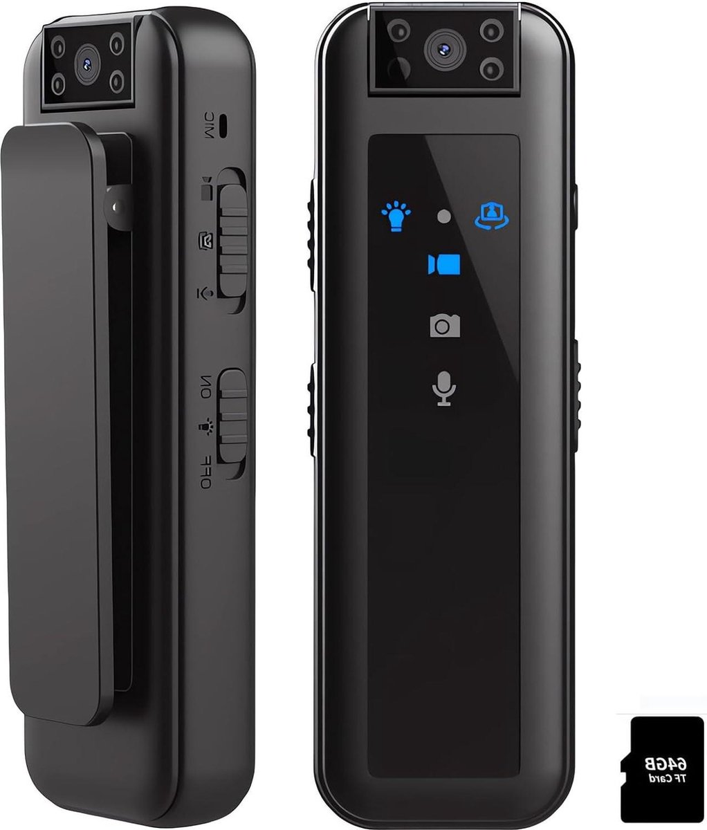 Spy Camera Mini Body Camera Video Recorder met Nachtzicht Draaibare lens HD 1080P 4-5 HR Levensduur Batterij Draagbare Politie Cam voor Wetshandhaving Indoor-Outdoor Gebruik (64 GB Geheugenkaart)