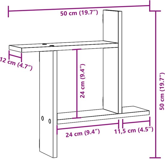 vidaXL - Étagères murales - 2 - pcs - 50x12x50 - cm - décoré - bois - gris béton