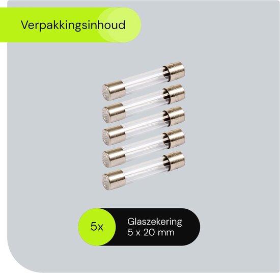 Fusible en verre VLTG 5x20mm - 6,3A - T (lent) - Protège contre les surcharges - 5 pièces