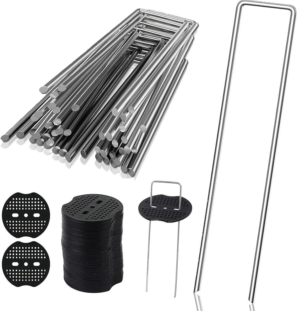 Stabiele grondankers van staal (100 stuks) - Anti-roest grondankers voor onkruidvlies tuinvlies - 150 mm lang 40 mm breed Ø 4 mm - Omheining en camping
