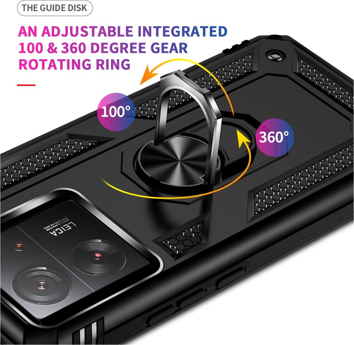 Mobigear Hoesje geschikt voor Xiaomi 13T Telefoonhoesje Hardcase | Mobigear Armor Ring Backcover Shockproof met Ringhouder | Schokbestendig 13T Telefoonhoesje | Anti Shock Proof - Zwart