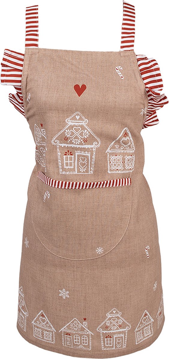 Clayre & Eef Keukenschort Kinderen 48x56 cm Bruin Katoen Gingerbread house