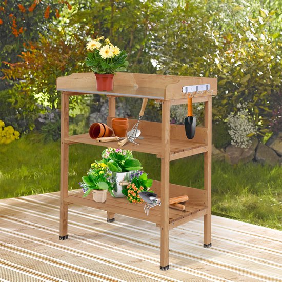 Outsunny Plantentafel Met Kuip, Multifunctionele Voor Bloeiende Planten Duurzaam Weerbestendig Vurenhout 120 X 60 X 80 Cm Naturel Aosomnl