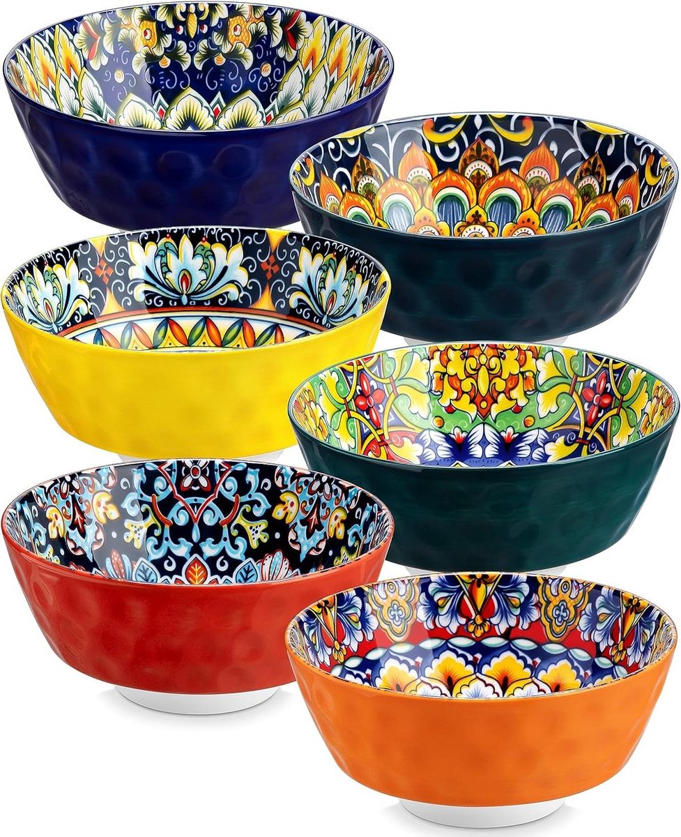 Ramen Bowl Soepkommen voor 6 personen aardewerk slakom schalenset - dessertsoepen muesli pasta