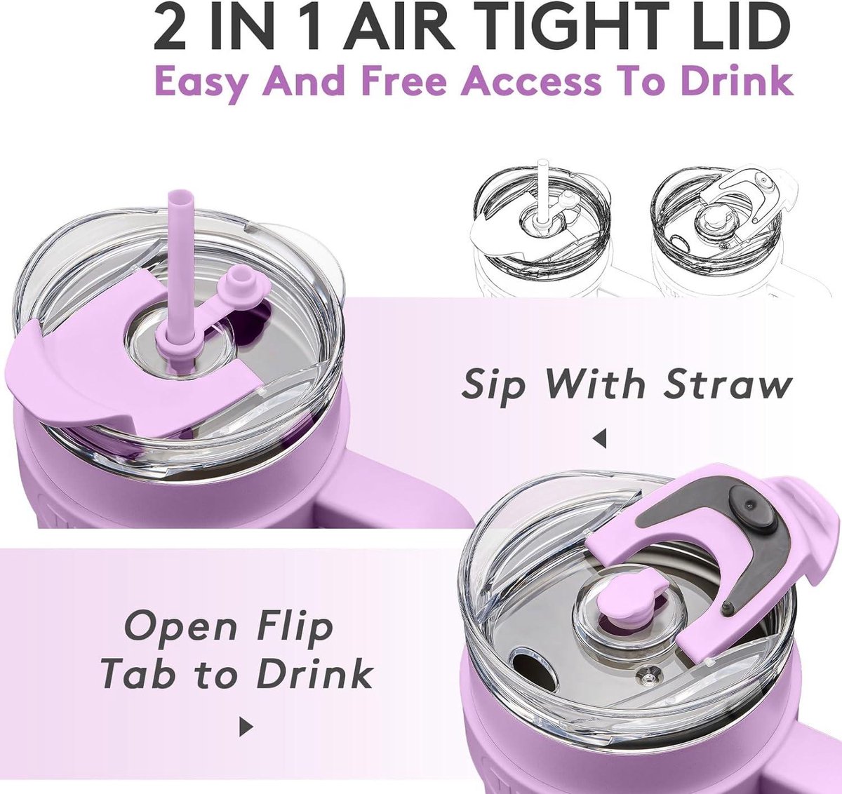 40 oz rvs vacuüm geïsoleerde beker met rietje en deksel - 1180 ml - auto reizen koffiemok met handvat - warme koude dranken - koffie beker voor onderweg — cadeau in Koken & Dineren - foto 6