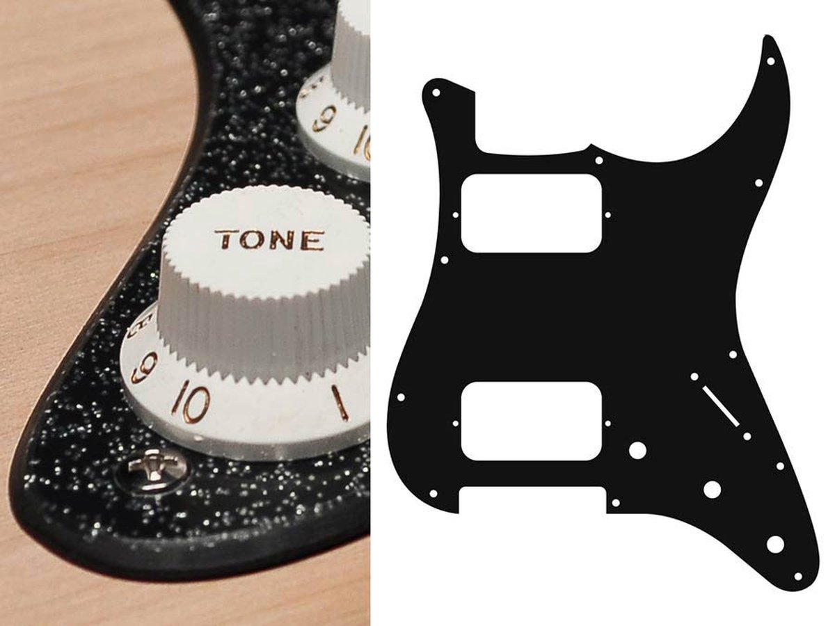 Boston ST-233-SBK pickguard, Stallion, HH, 3 pot holes, 3-5 switch, 2 ply, sparkling black