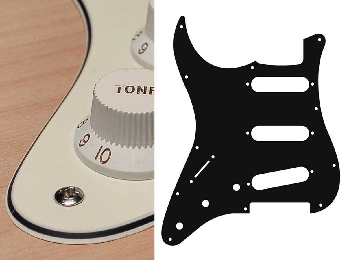 Boston SL-313-VW pickguard, Stallion, standard, SSS, 3 pot holes, 3-5 switch, lefthanded, 3 ply, vintage white