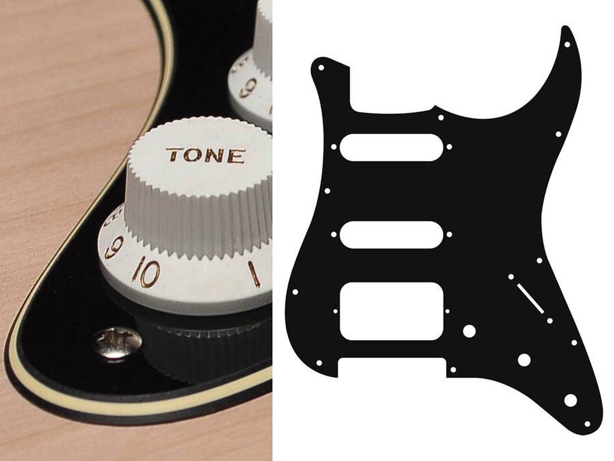 Boston ST-323-BC pickguard, Stallion, SSH, 3 pot holes, 3-5 switch, 3 ply, black and cream