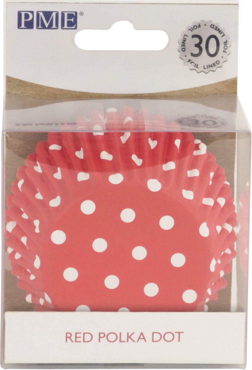 PME Cupcake Vormpjes Papier met Folie - Rood, Stippen - pk/30 - Baking Cups