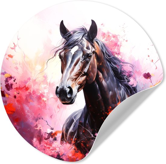 WallCircle® - Behangcirkel 50x50 cm - Muurstickers Paard - Dieren - Meisje - Roze - Muurcirkel tienerkamer - Slaapkamer decoratie - Tiener kamer accessoires - Wandcirkel jeugdkamer