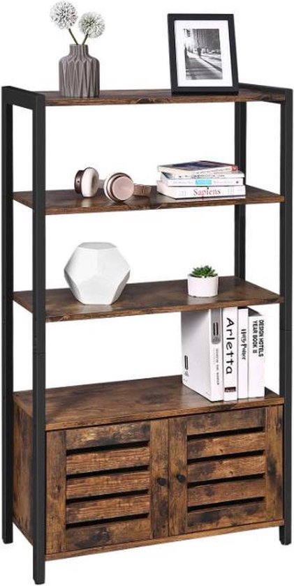 MIRA Home - Boekenkast - Met deuren - Industrieel - Boeken Opberger - Bruin - Hout - 70x30x121,5