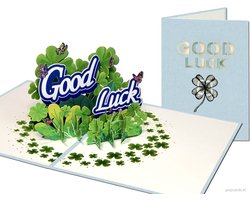 Popcards pop-up kaart – Klavertje 4 Voor Hoop, Geloof, Liefde en Geluk Troost Succes Nieuwe baan Examen Verjaardag pop-up kaart 3D wenskaart