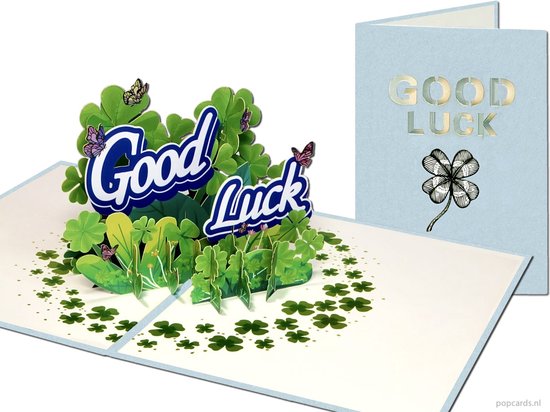 Popcards pop-up kaart – Klavertje 4 Voor Hoop, Geloof, Liefde en Geluk Troost Succes Nieuwe baan Examen Verjaardag pop-up kaart 3D wenskaart