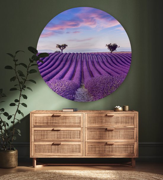 Cercle mural - Plastique - Cercle mural - Lavande - Arbres - Fleurs - Violet - Tableau rond - Décoration murale ronde - Cercle Décoration murale - 150x150 cm - Cercle mural intérieur - Chambre