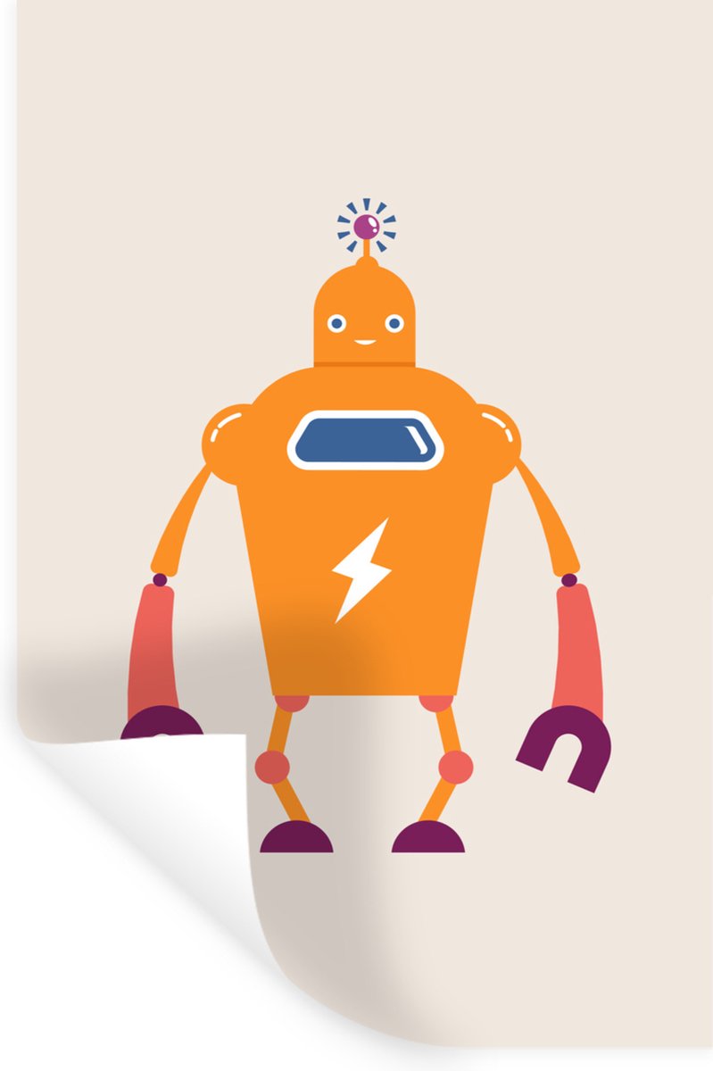 Muursticker kind - Decoratie kinderkamers - Robot - Antenne - Oranje - Bliksemschicht - Jo