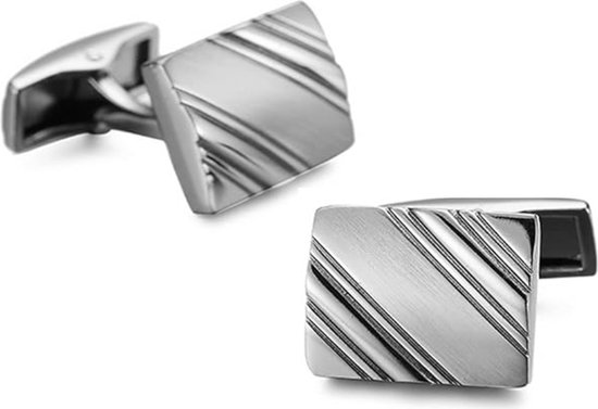 Boutons de manchette à rayures diagonales couleur Argent - Carré - Boutons de manchette - Cadeau pour homme - Cadeaux hommes