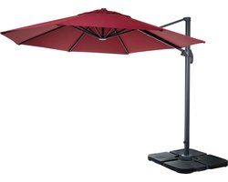 Zweefparasol MCW-A96, parasol, rond Ø 3m polyester aluminium/staal 23kg ~ bordeaux met voet