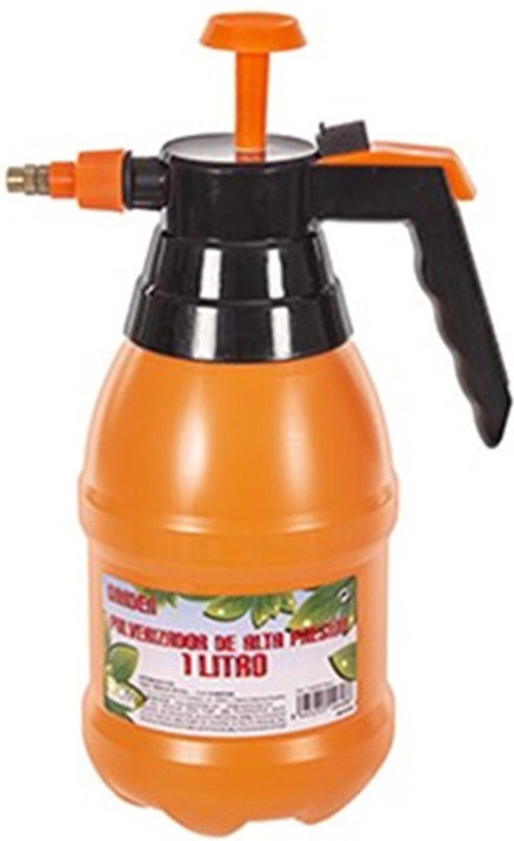 CM Plantenspuit met hoge druk sproeier/vernevelaar - kunststof - 1 liter - oranje - 28 cm - binnen/buiten