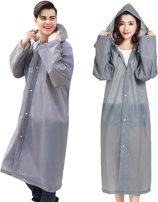 2 stuks regenjassen - Regenjas met capuchon - Regenjas - Draagbaar - Poncho voor volwassenen - Regenjas voor heren/dames - Verdikt - Scheurbestendig - Lichtgewicht - Opvouwbaar - Waterdicht - One size fits all - Regenponcho - Herbruikbaar - Grijs - G