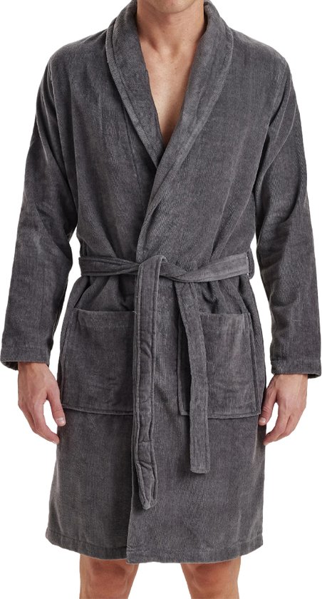Sorprese Exclusive - Badjas - Maat M/L - Donkergrijs - Sjaalkraag - Ultra Zacht en Warm - Microvezel - Badjas Heren - Sauna - Oeko-Tex Standard 100 - Cadeau