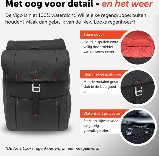 New Looxs Vigo Double - Dubbele Fietstas - Ingebouwde Racktime Adapter - Afneembare Fietstas met Modern Design - 37 Liter - Zwart van New Looxs — afbeelding 3
