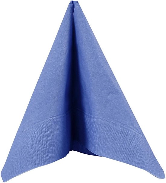 Gevouwen blauw servet met randafwerking.