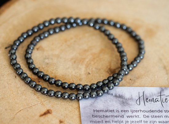 Bracelet en hématite, 4 mm, pierre précieuse - Cadeau Perfect pour homme et femme - Explications incluses - Spirituel - Hématite - Protection - Apaisement - Confiance en soi - Ruminations - Troubles du sommeil - Courage - 100 % naturel
