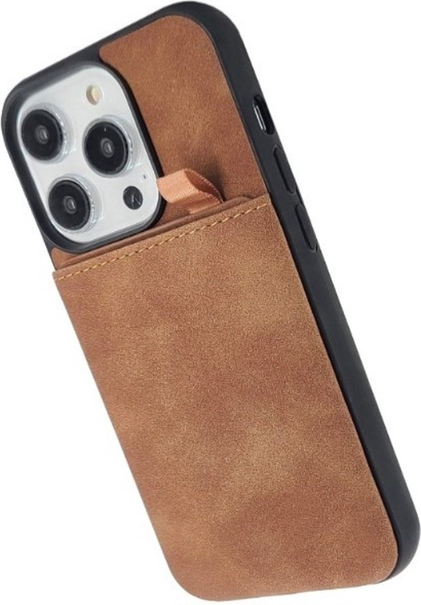 Casemania - iPhone 16 Pro Max - Backcover - Pasjeshouder - Suede - Bruin