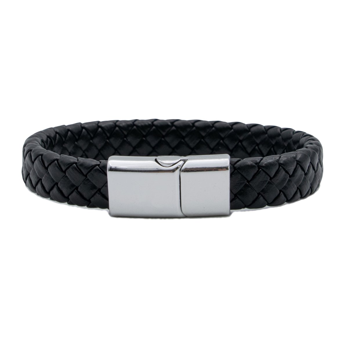 Marama - Herenarmband Ivar Zwart - Sluiting Metaal Zilver - The Nordic Collection - RVS - vegan gevlochten leer - schuifsluiting - robuuste armband mannen - luxe geschenkverpakking