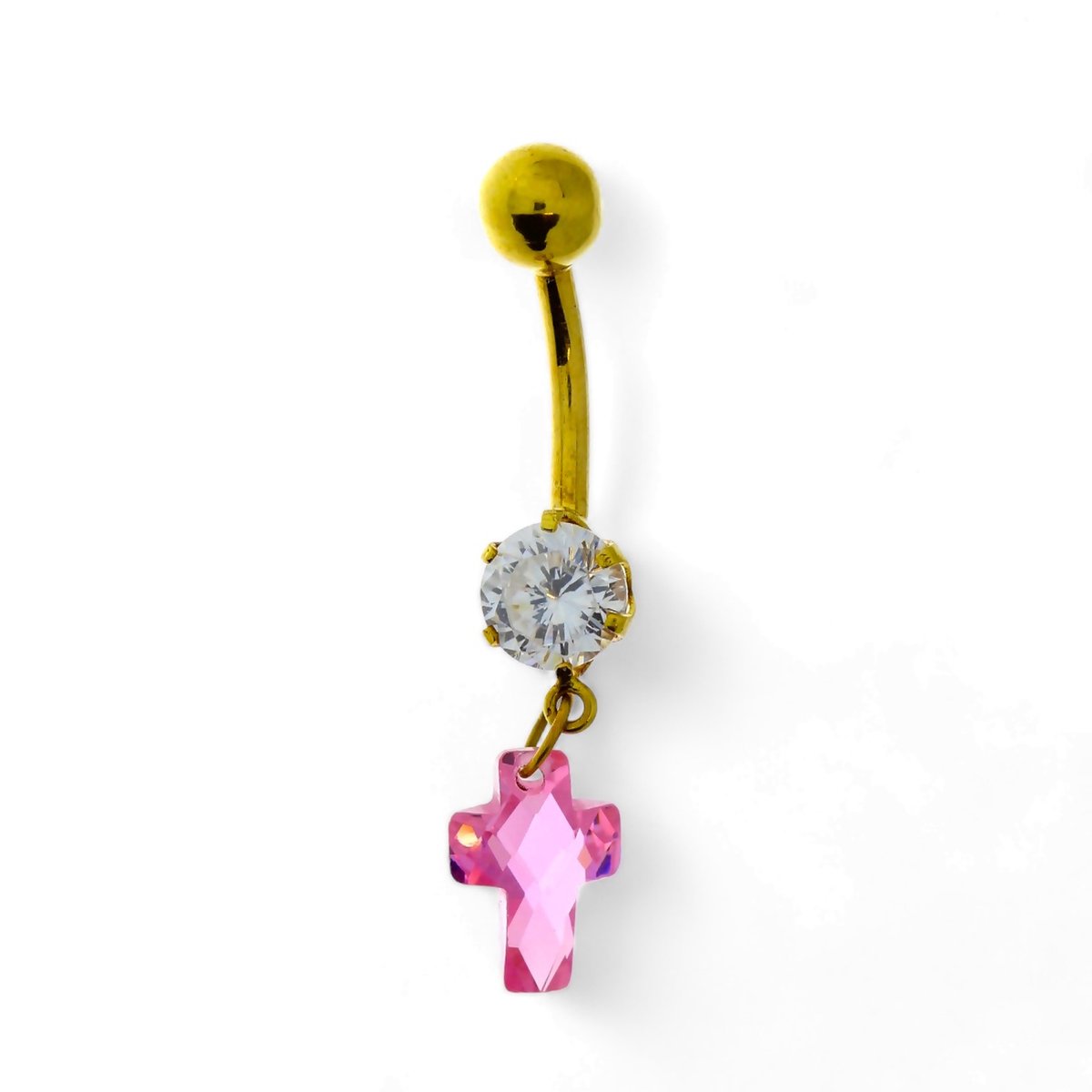 Gouden Navelpiercing Zirkonia Kruisje 18 karaats