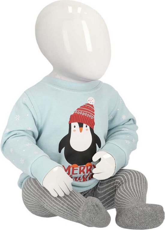 Baby Kersttrui lichtblauw Pinguin maat 56 62 bol
