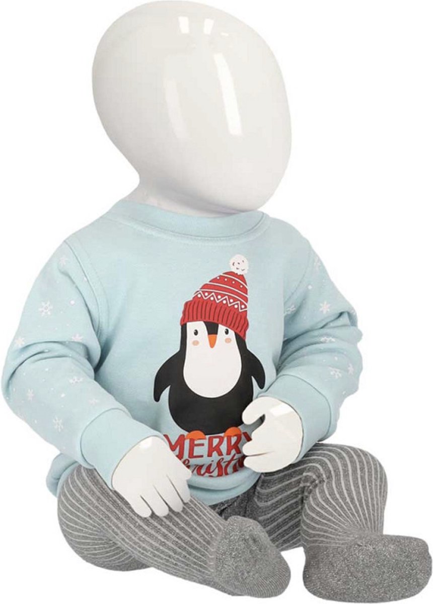 Baby - Kersttrui lichtblauw - Pinguin - Maat 68/74
