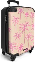 Bol.com NoBoringSuitcases.com® - Handbagage koffer lichtgewicht - Reiskoffer trolley - Beige met roze palmbomen - Rolkoffer met ... aanbieding