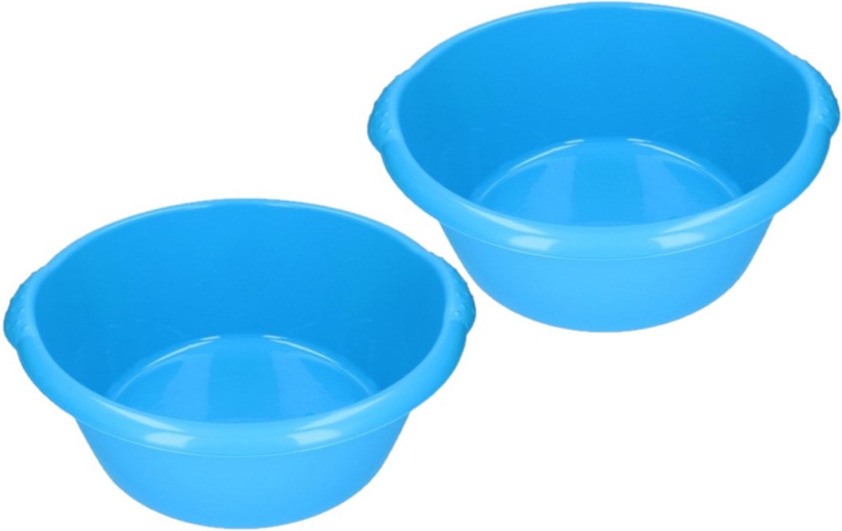 2x stuks ronde afwasteil / afwasbak blauw 15 liter - camping / handwas afwasteilen