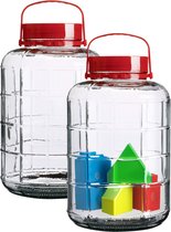 Urban Living Récipient de conservation Nourriture - 2x - verre - 10 litres - bouchon de fermeture et poignée de transport - transparent - pot de conservation - pot de conservation - 21 x 36 cm