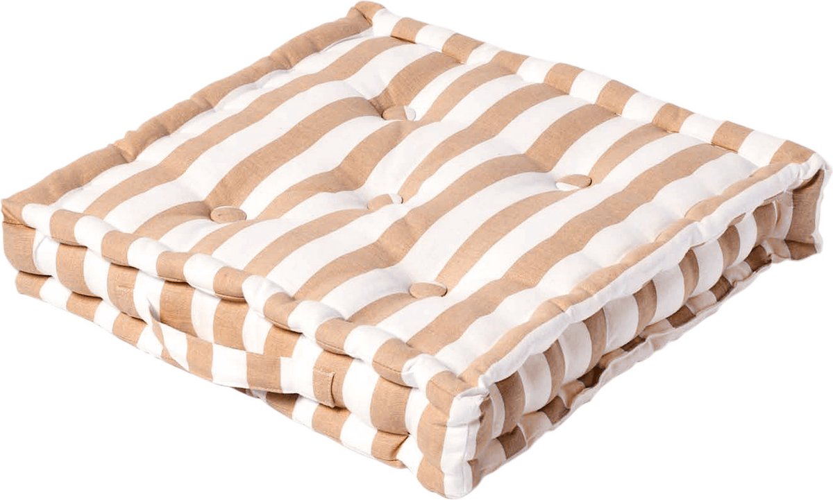 Homescapes zitkussen brede strepen beige 40 x 40 x 10 cm