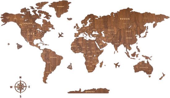Foto: Houten wereldkaart wanddecoratie noten wereldkaart met uniek houten ontwerp 150x85 cm houten muurkaart kunst decoratie voor woonkamer kantoor slaapkame