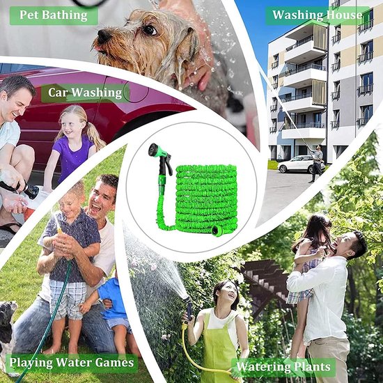 Uitbreidbare tuinslangpijp 25FT, 3 keer uitbreidende flexibele magische lichtgewicht waterslang pijp met 10 functies spuitpistool/messing fittingen/ anti-lekkage met 3/4 &1/2 connectoren (25 ft