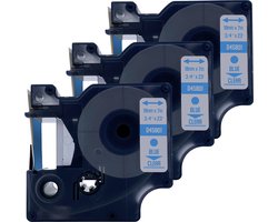 DULA Dymo D1 45801 - S0720810 - Compatible label tape - 3 lettertapes - Blauw op transparant - 19mm x 7m
