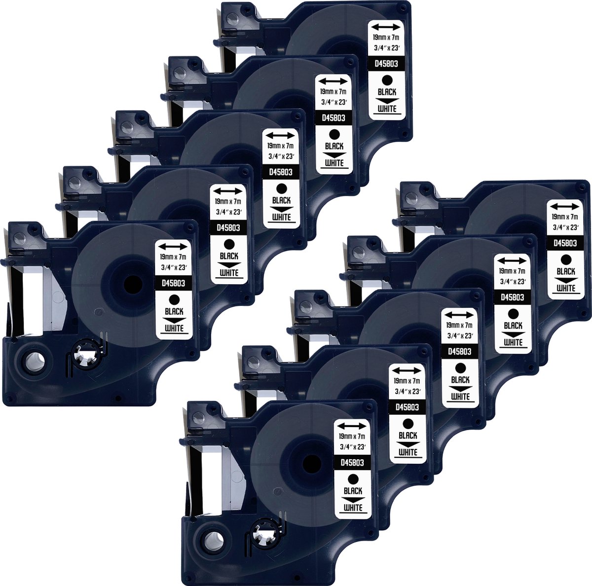 DULA Dymo D1 45803 - S0720830 - Compatible label tape - 10 lettertapes - Zwart op wit - 19mm x 7m