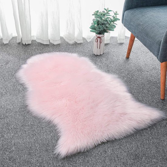 HEQUN Tapijt van synthetische schapenvacht, tapijt van kunstbont, voelt als echte wol aan, synthetische schapenvacht, handgemaakt, luxe wollen tapijt, zetelbekleding, kussen (wit, 50 x 150 cm