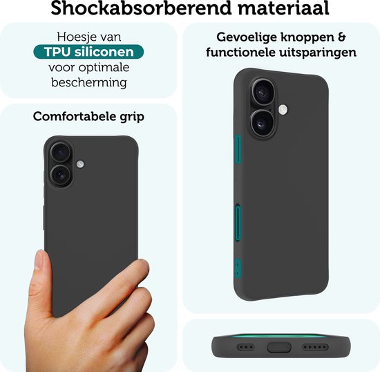 Coque adaptée pour iPhone 16 Plus Coque en Siliconen – Coque adaptée pour iPhone 16 Plus Coque arrière – Zwart