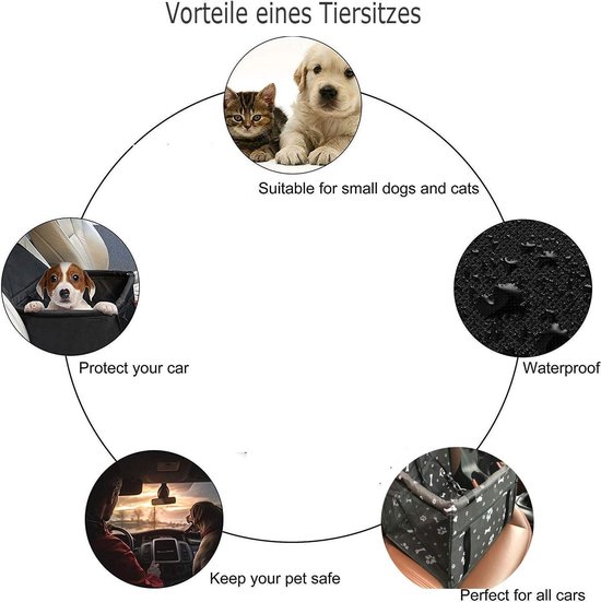 BurgeonNest Hondenautostoeltje voor kleine honden, volledig afneembare en wasbare puppyhondenverhoger, met opbergzakken en clip-on riem, draagbare zachte hondenauto, reismand