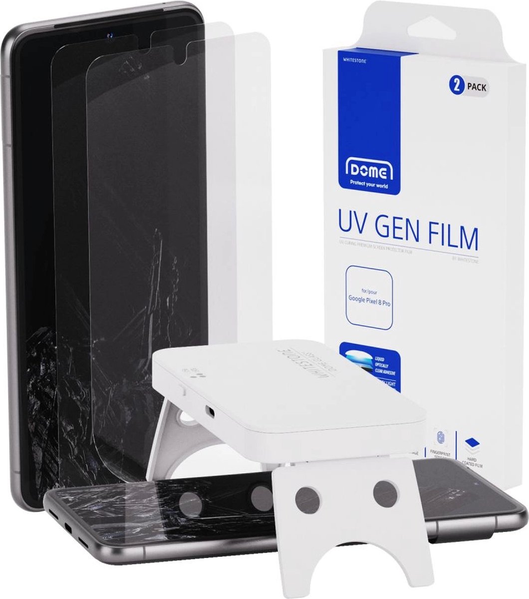 Whitestone - Dome - UV Gen-beschermfolie voor Google Pixel - 8 - Pro - 2 - stuks.